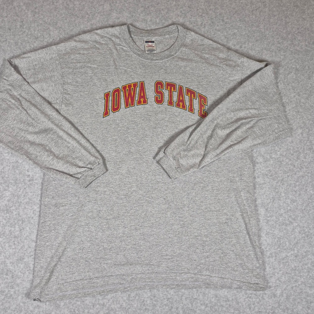 90s Jerzees Long Sleeve T-Shirt Mens XL Gray Iowa State University Graphic Tee